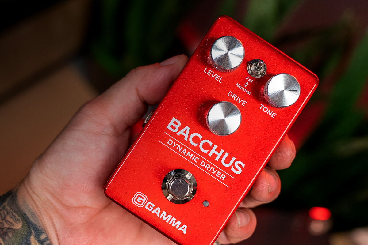 Gamma Bacchus dynamic driver pedal in hand close up.