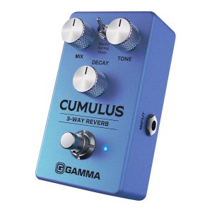 Gamma Cumulus 3-way reverb pedal angled left.