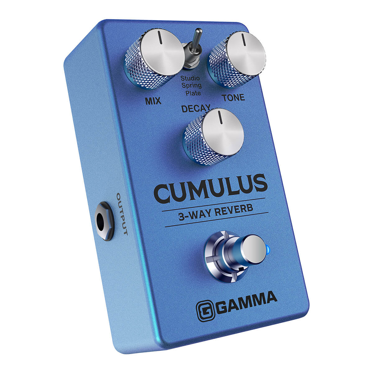 Gamma Cumulus 3-way reverb pedal angled right.