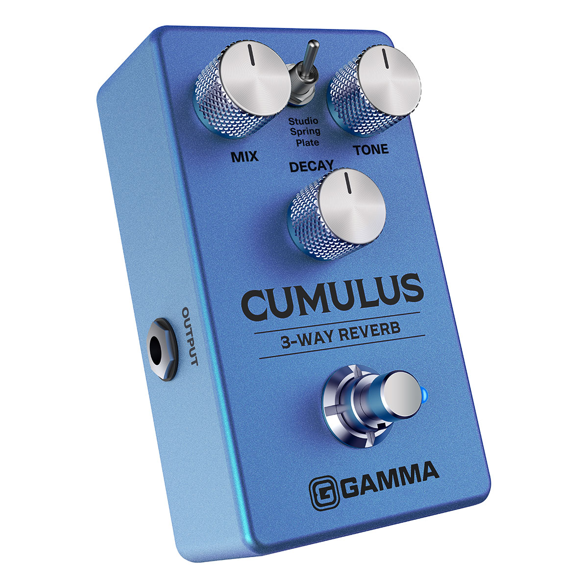 Gamma Cumulus 3-way reverb pedal angled right.